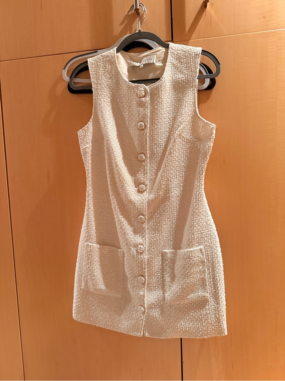 Endless Rose - White Tweed / Bouclé Button-Front Dress Brand New